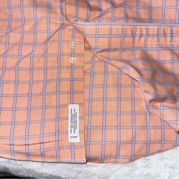 Brooks Brothers 346 Men’s Button Up Dress Shirt Orange‎ Blue Checkered Cotton - Picture 9 of 11